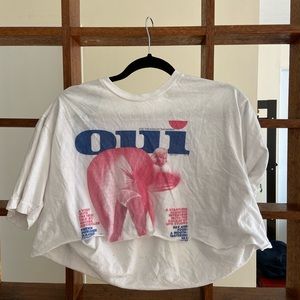 Cropped white t-shirt with OUI print